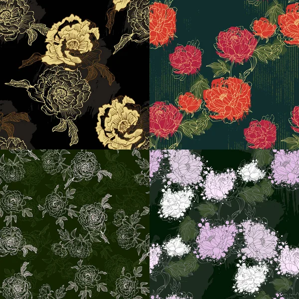 Patrón Floral Boho Sin Costuras Con Flores Peonía Rosa Patrón — Vector de stock