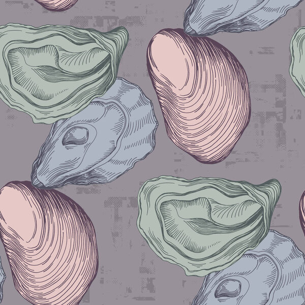 Oysters vintage Seafood pattern. A simple background is ideal for printing, textiles, fabric, wallpaper, wrapping paper, scrubbing