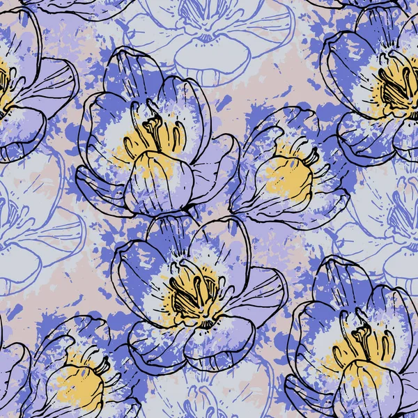 Crocuses Patrón Floral Sin Costuras Primavera Para Boda Aniversario Cumpleaños — Archivo Imágenes Vectoriales