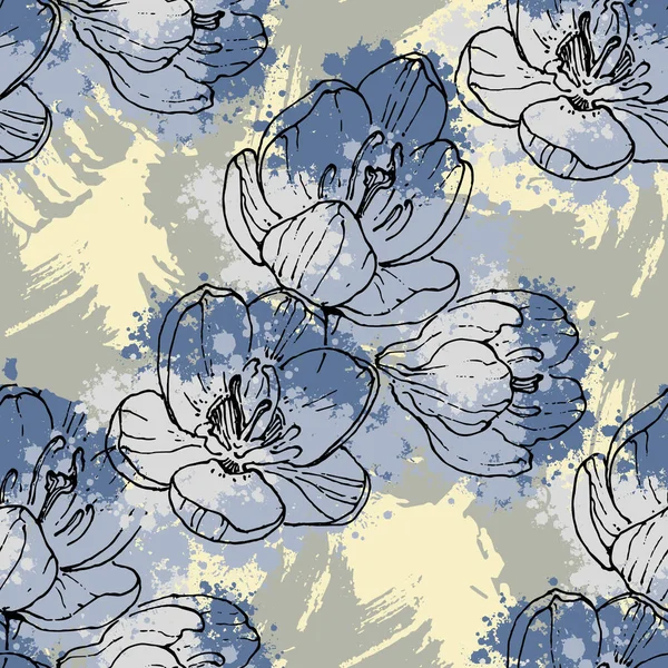Crocuses Seamless Floral Pattern Spring Wedding Anniversary Birthday Party Design — Stock Vector