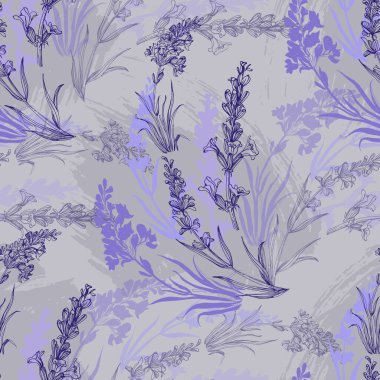 Lavanta çiçekleri vektörsüz desen. Güzel retro el, karalama tarzında çiçekli arka planda boğulur. Yaz ve bahar tekstil ürünleri, afişler, duvar kağıtları, ambalajlar için harika..