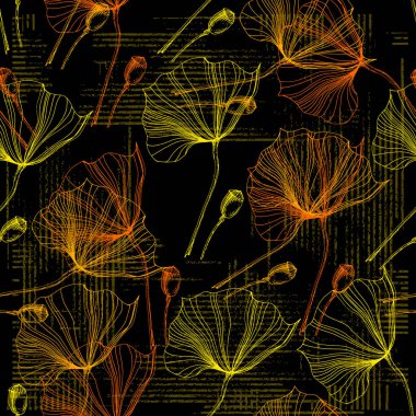 Poppy Kusursuz Vektör Deseni - Suluboya desenli Mürekkep Çizimi