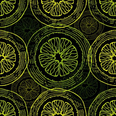 Limonlu, tropik, pürüzsüz bir desen. Tatlı meyve yaz arkaplanı. Kağıt, kapak, kumaş için parlak modern baskı vektörü.