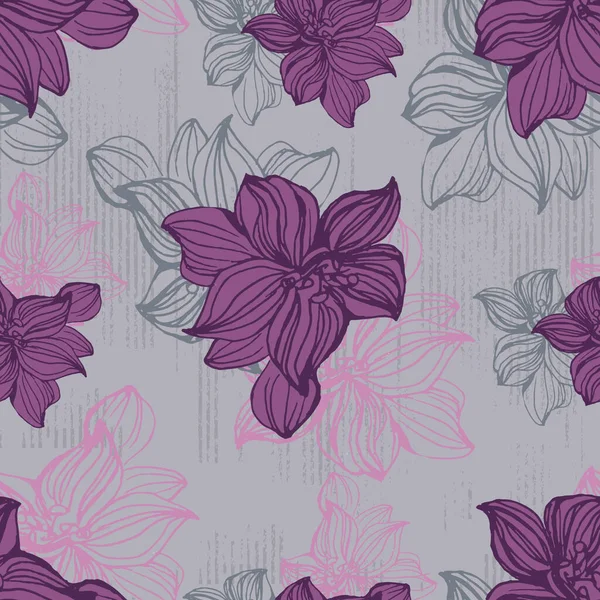 Lavendel Bloemen Vector Naadloos Patroon Mooie Retro Hand Verdrinken Doodle — Stockvector