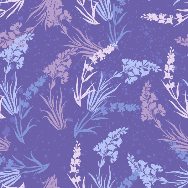 Лавандовые цветы векторный бесшовный узор. Цветочные подложки в стиле "ретро ручной работы". Отлично подходит для летних и весенних текстильных изделий, тканей, обоев, обертывания.