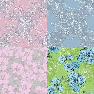 Sakura dallarıyla kusursuz desen. Orijinal arka plan. Klasik çiçeksiz desenli. Bahar çiçekleri. Chinoiserie