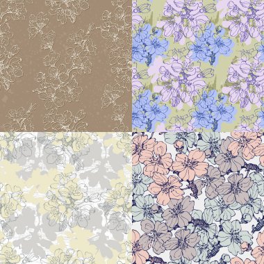 Sakura dallarıyla kusursuz desen. Orijinal arka plan. Klasik çiçeksiz desenli. Bahar çiçekleri. Chinoiserie