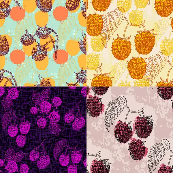Doodle Raspberries Blackberries Abstract Elements Vector Seamless Pattern Hand Drawn — Stock Vector