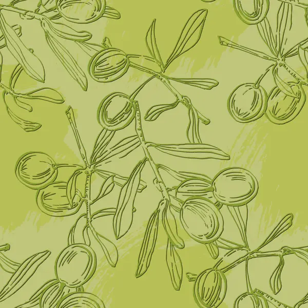 橄榄枝和树叶的无缝图案 简朴简约的带有自然和植物学元素的面料和墙纸图案 — 图库矢量图片