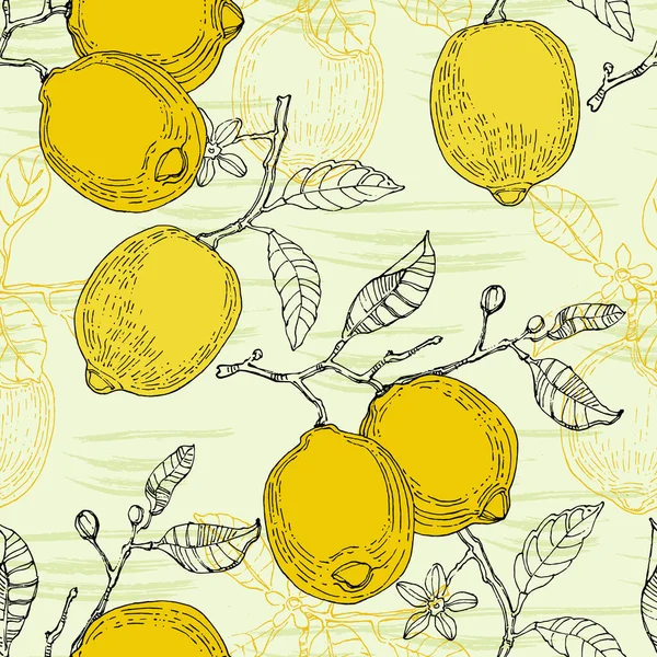 レモンの熱帯シームレスなパターン フルーツは背景を繰り返した バナー カード チラシ ソーシャルメディアの壁紙などのためのベクトル明るい印刷物 — ストックベクタ