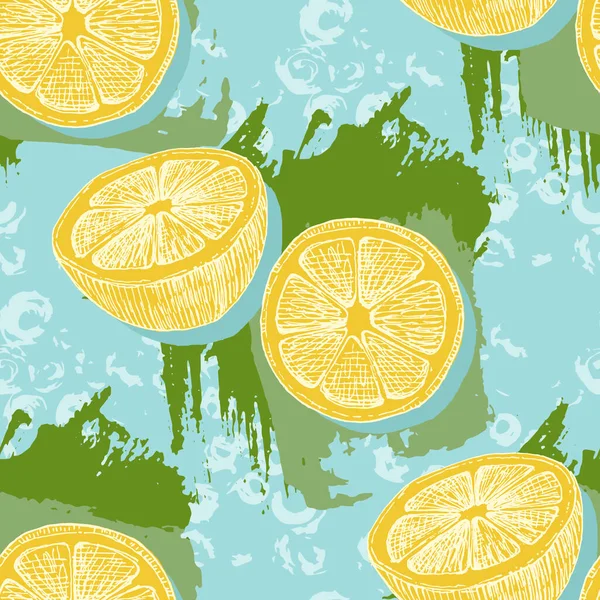 Tropical Seamless Pattern Lemons Fruit Repeated Background Vector Bright Print — Stock Vector