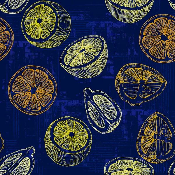 Tropical Seamless Pattern Lemons Fruit Repeated Background Vector Bright Print — Stock Vector