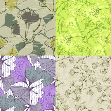 Ginkgo Biloba Fabrikası Kusursuz Şablon. Ayurvedic Tıp Teması. Japon Ağacı. Doğa çeşitli tekstil tasarımı ve tıbbi kozmetik tasarımı için tasarım bırakır. Vektör illüstrasyonu