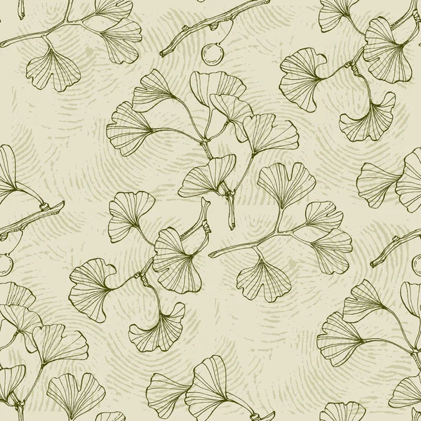 Ginkgo Biloba Plant Seamless Pattern Thème Médecine Ayurvédique Arbre Japonais — Image vectorielle
