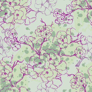 Kusursuz desenli güzel kiraz çiçekleri, Sakura dal çiçekleri boyası.