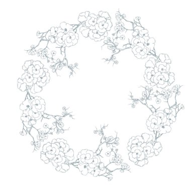 Kusursuz desenli güzel kiraz çiçekleri, Sakura dal çiçekleri boyası.