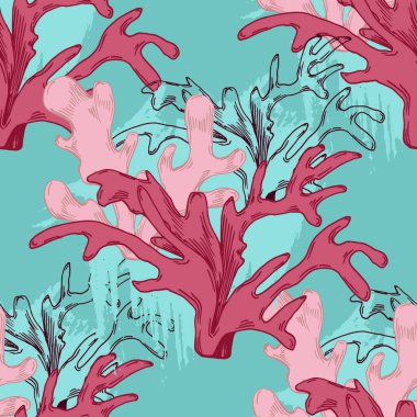 El çizimi mercanlar pürüzsüz desen, sualtı arka planı, tekstil, afiş, duvar kağıtları, ambalaj - vektör tasarımı için harika.