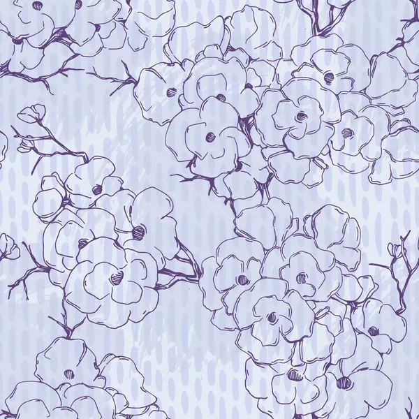Sömlöst Mönster Med Vackra Körsbärsblommor Sakura Gren Blommor Målning — Stock vektor