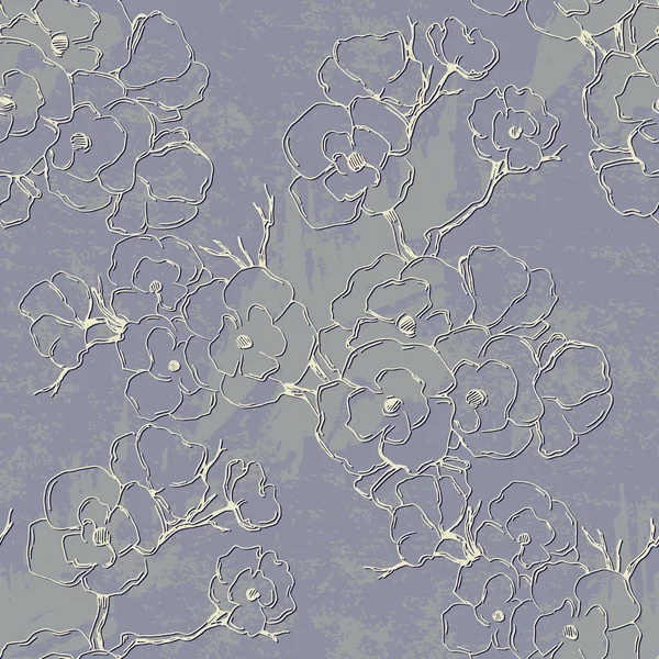 无边花纹与美丽的樱花 樱花分枝彩绘 — 图库矢量图片