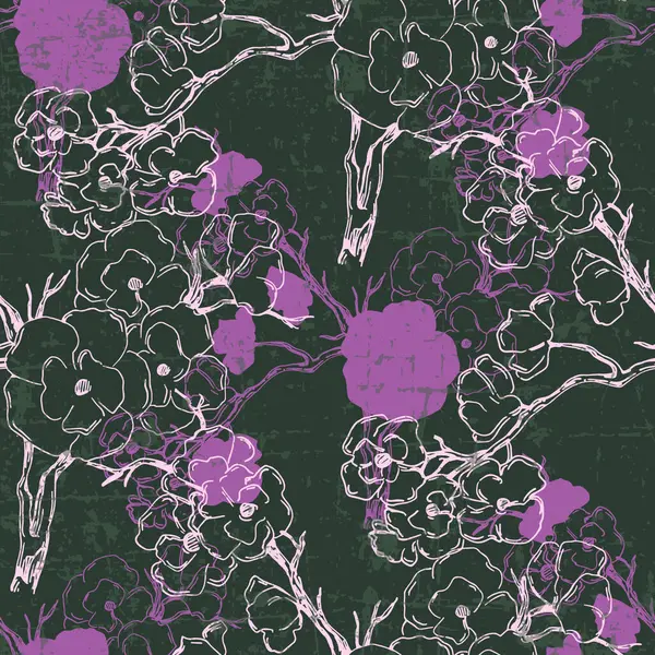 Naadloos Patroon Met Mooie Kersenbloesem Bloemen Sakura Tak Bloemen Schilderen — Stockvector