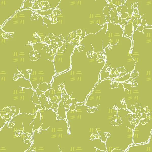 Sömlöst Mönster Med Vackra Körsbärsblommor Sakura Gren Blommor Målning — Stock vektor