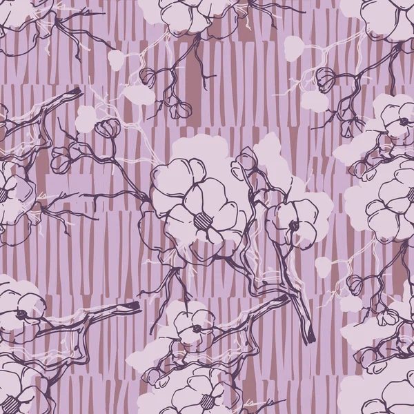 Nahtloses Muster Mit Schönen Kirschblüten Sakura Zweigblumen Malerei — Stockvektor