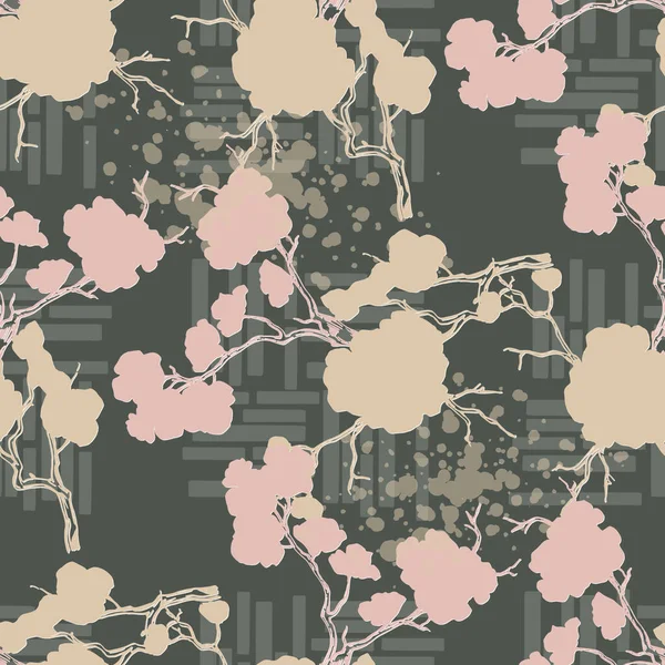 Płynny Wzór Pięknymi Kwiatami Wiśni Sakura Gałąź Kwiaty Malarstwo — Wektor stockowy