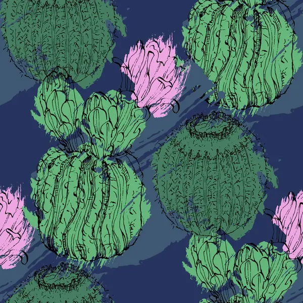 Cactus Boho Seamless Pattern Wild West Motifs Endless Texture Cacti — Stock Vector