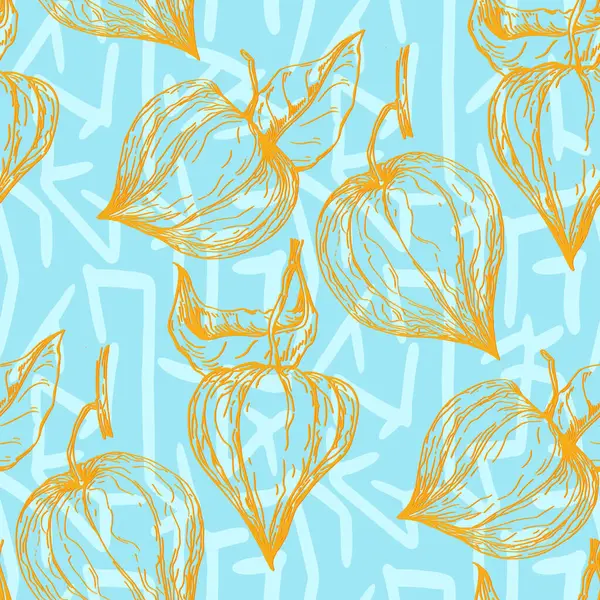 Seamless Physalis Pattern Ornament Scrapbooking Prints Clothes Fabrics Textiles Packaging — Stock Vector