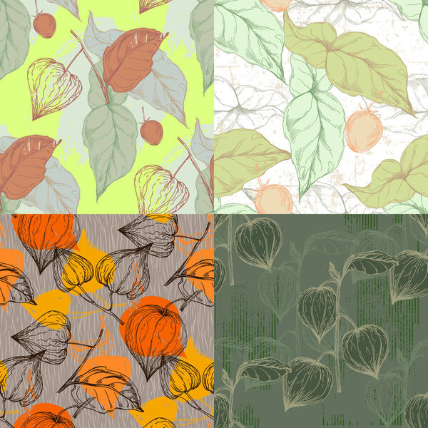 Seamless physalis pattern. Ornament for scrapbooking, prints, clothes, fabrics, textiles, packaging.