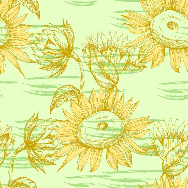 Sunflower Seamless Patterns Wallpaper Design Fabric Prints Background Texture Vector — Stock Vector