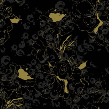 El çizimi çiçek arkaplanı. Botanik kusursuz desen. Çizim çizimi. Moda, kumaş, tekstil, duvar kağıdı, kapak, ağ, ambalaj ve tüm baskılar için tasarım