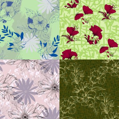 El çizimi çiçek arkaplanı. Botanik kusursuz desen. Çizim çizimi. Moda, kumaş, tekstil, duvar kağıdı, kapak, ağ, ambalaj ve tüm baskılar için tasarım