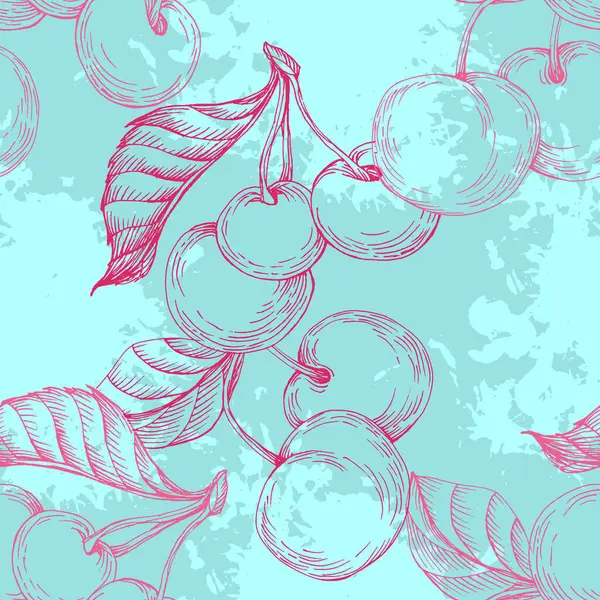 チェリーシームレスパターン 夏の果実 花の背景 春カバー 熱帯壁紙の質 結婚式の招待のためのベクトル イラスト — ストックベクタ