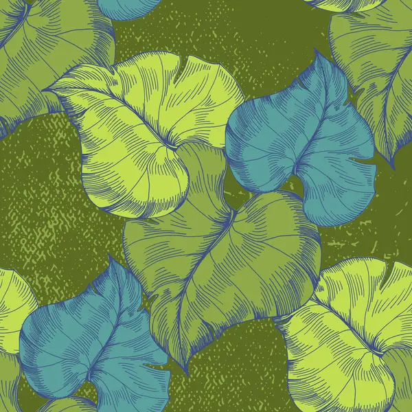 Бесшовный Тропический Узор Экзотическими Листьями Растениями Джунгли Узор Покрытий Фонов — стоковый вектор