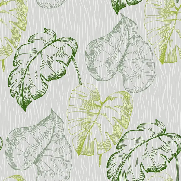 无缝带的热带图案 带有异国风情的叶子和植物丛林中图案 用于封面 热带季风叶 图库插图