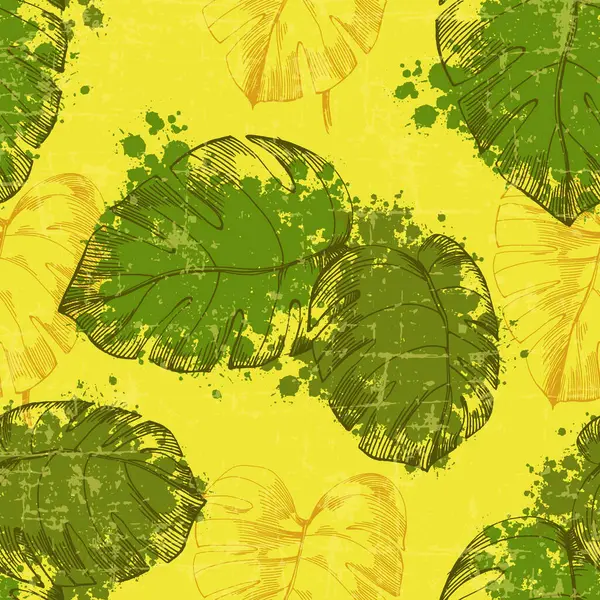 无缝带的热带图案 带有异国风情的叶子和植物丛林中图案 用于封面 热带季风叶 图库插图