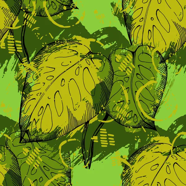 无缝带的热带图案 带有异国风情的叶子和植物丛林中图案 用于封面 热带季风叶 免版税图库矢量图片