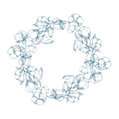 Pamuk çiçeği pürüzsüz desen. Yapraklı pamuk dalları kumaş, tekstil, giysi, web sayfaları, duvar kağıtları, arka planlar için uygundur.