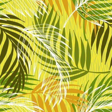 Hawaii palmiyesinin kusursuz dokusu. Çizim tasarımı el çizimi. Palmiye ağacıyla tropikal desen. Tekstil, baskı, duvar kağıtları, ambalaj..