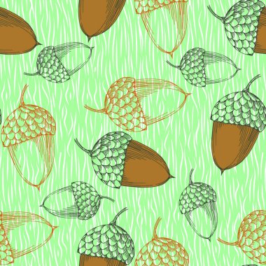 Meşe palamudu ile kusursuz desen. Sonbahar yapraklı desen, sonbahar yapraklı arka plan. Soyut yaprak dokusu.