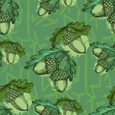 Meşe palamudu ile kusursuz desen. Sonbahar yapraklı desen, sonbahar yapraklı arka plan. Soyut yaprak dokusu.