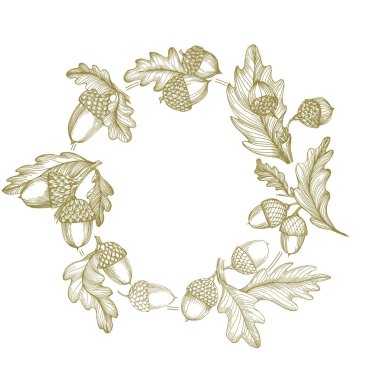 Meşe palamudu ile kusursuz desen. Sonbahar yapraklı desen, sonbahar yapraklı arka plan. Soyut yaprak dokusu.