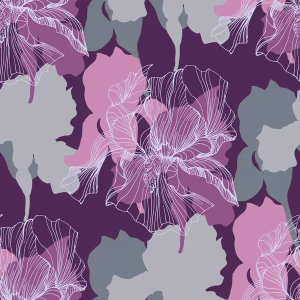 Patrón Sin Costuras Flores Iris Hermosas Flores Románticas Cottage Core — Vector de stock