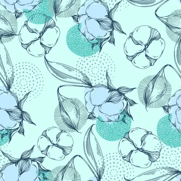 Pamuk Çiçeği Pürüzsüz Desen Yapraklı Pamuk Dalları Kumaş Tekstil Giysi Telifsiz Stok Illüstrasyonlar