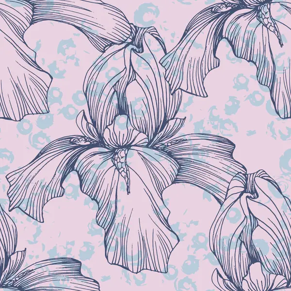 아이리스 원활한 패턴입니다 로맨틱 꽃입니다 오두막 스크랩북 감싸고는 만들기를 심미적인 로열티 프리 스톡 벡터