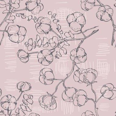 Pamuklu kusursuz bir desen. Çiçekli desenler. Parmak izi için pamuk örneği. Vektör illüstrasyonu