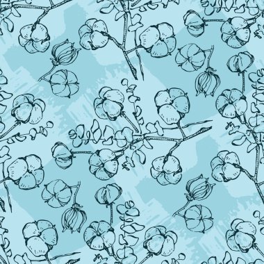 Pamuklu kusursuz bir desen. Çiçekli desenler. Parmak izi için pamuk örneği. Vektör illüstrasyonu