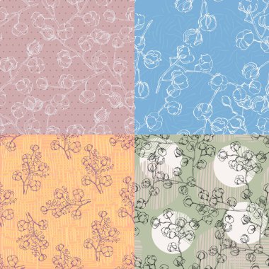 Pamuklu kusursuz bir desen. Çiçekli desenler. Parmak izi için pamuk örneği. Vektör illüstrasyonu