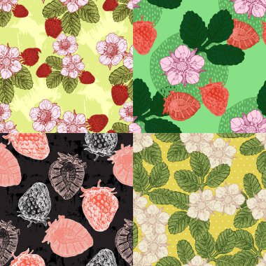 Çilek pürüzsüz desen. Kumaş dokusu, ambalaj kağıdı, duvar kağıdı. Dekoratif baskı.